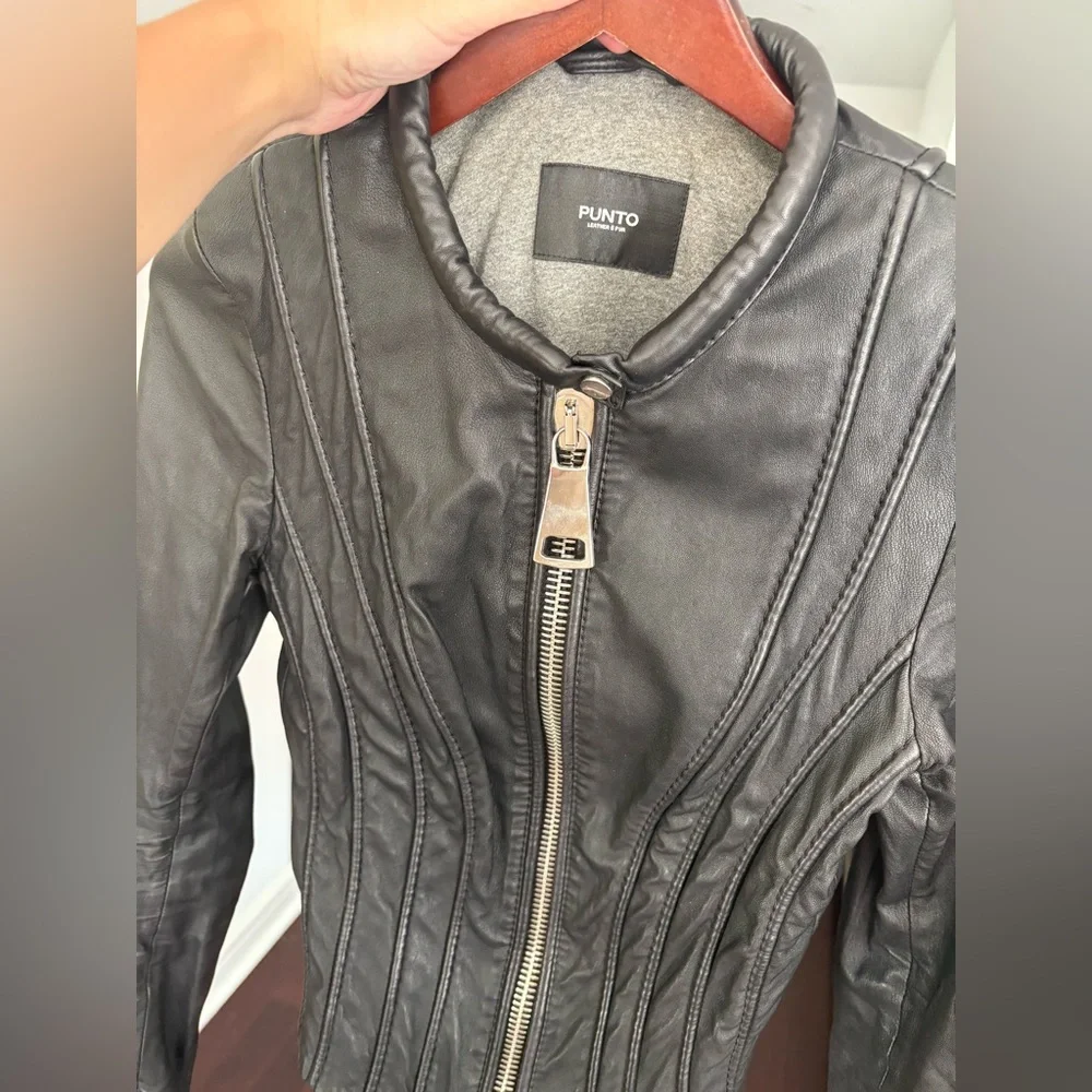 Sandro Style Punto Leather Jacket Black Size US 6-8 Italian Brand PUNTO Leather - Picture 8 of 16